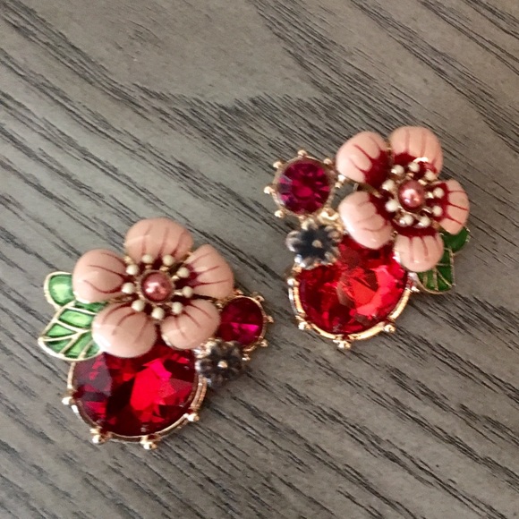 Anthropologie Floreat Cluster Earrings in Bordeaux - Picture 2 of 4